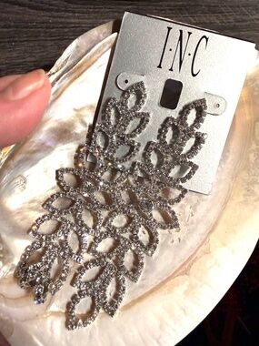 I.N.C. International Concepts Silver-Tone Rhinestone Leaf Statement Earrings
